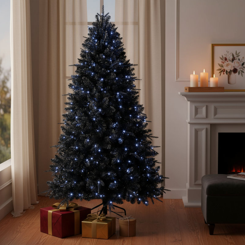 Sapin de Noël 7 pi noir pré-éclairé