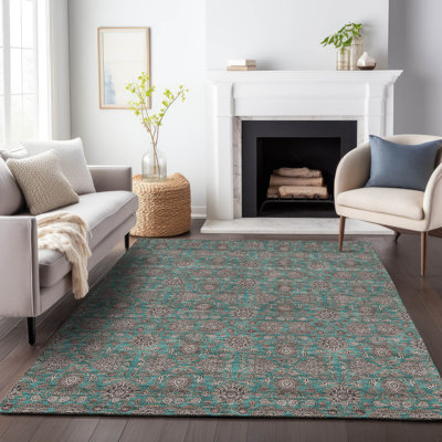 Premium Machine Washable Prisco Teal Rug