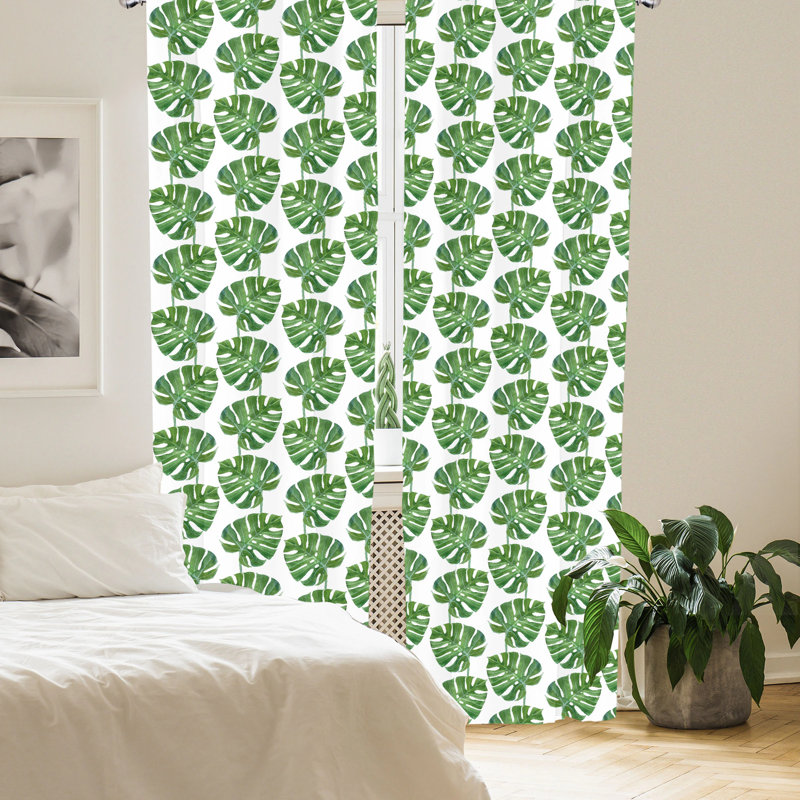 Jungle Leaves Floral Semi-Sheer Rod Pocket Curtain Panels, 28" x 63"