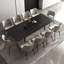 Ensemble de salle à manger 7 pièces à rallonge moderne, table en marbre noir 94,5 po avec 6 chaises rembourrées grises et pieds fuselés-1595760709-1595760715