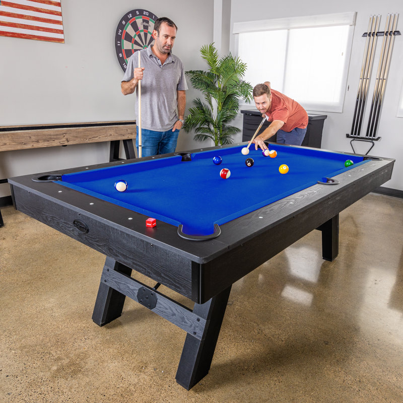 7 ft Black Engineered Wood Pool Table with Blue Felt