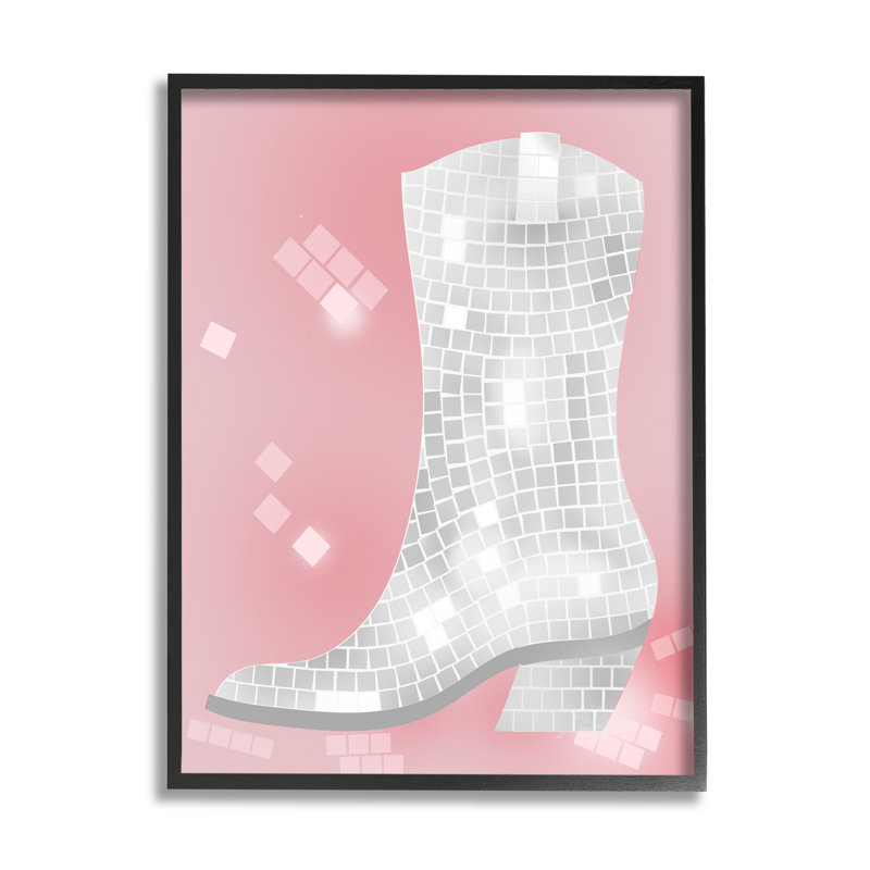 Motif de bottes de cow-boy rose encadré sur bois par Lil 'Rue, impression, Giclée encadrée noir minuit, L 14 po x H 11 po