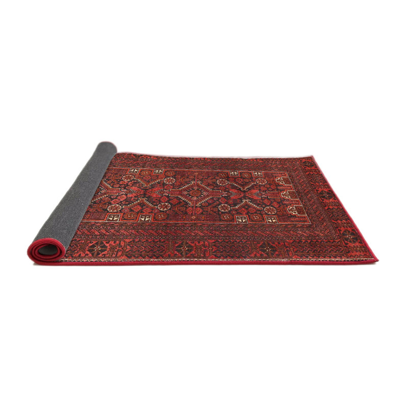 Tapis beige/brun/rouge traditionnel Destry, Rond 4 pi