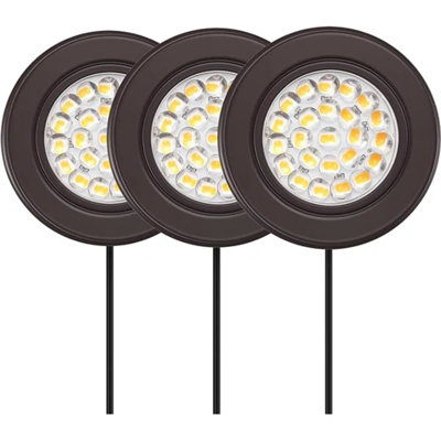 Inlight 2.5" Wide 3000K Dimmable LED Puck Lights Kit, Plug-in Installation with Recessed or Surface Mounted, Bronze Finish Over Metal Construction, Set of 3, IN-0113-3-BZ