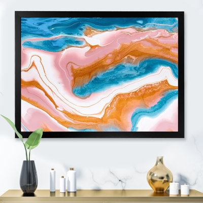 " Orange Blue and White Marble Rivers " Watercolor Painting