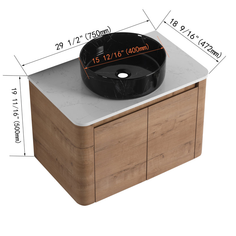 Ensemble de meuble-lavabo simple mural 30 po avec lavabo en céramique