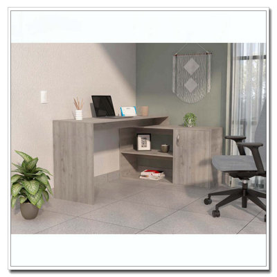 Ridley 2-Shelf L-Shaped Writing Desk Light Gray