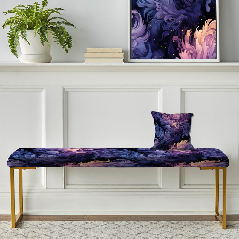 Celestial Purple Damask Mirage - Damask Upholstered Gold Bench