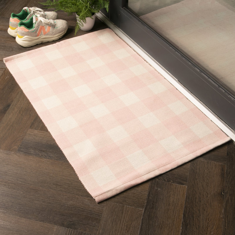 Eleena Non-Slip Chequered Indoor Doormat, Pink