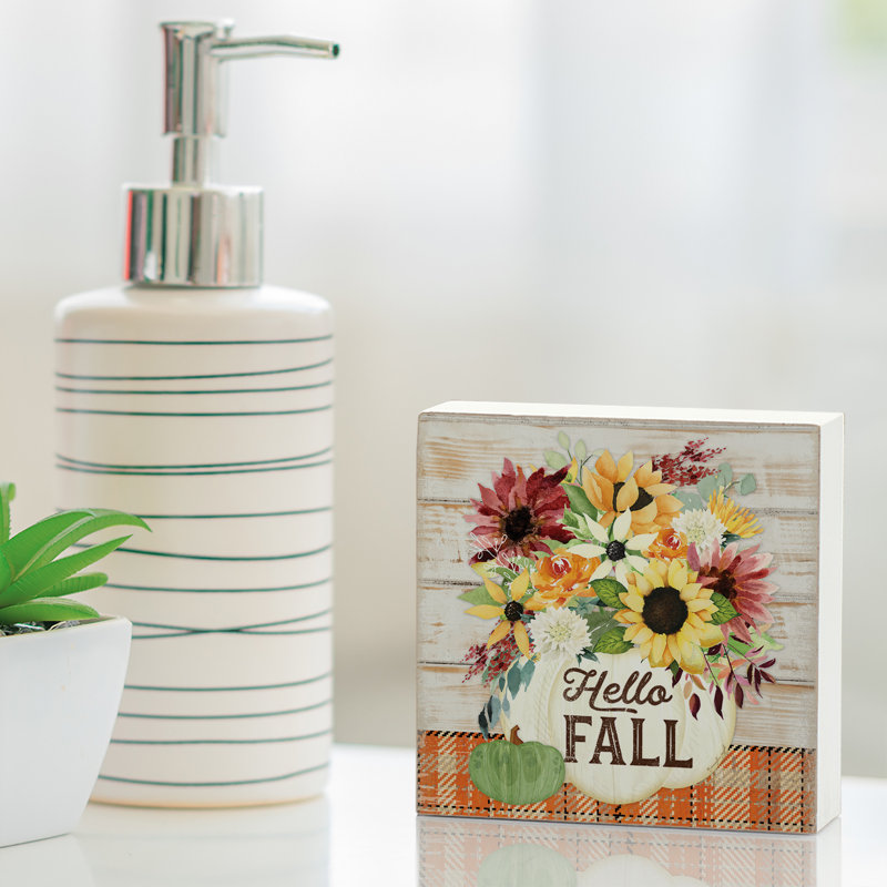 Plaque en bois massif autoportante Ophelia & Co. Hello Fall