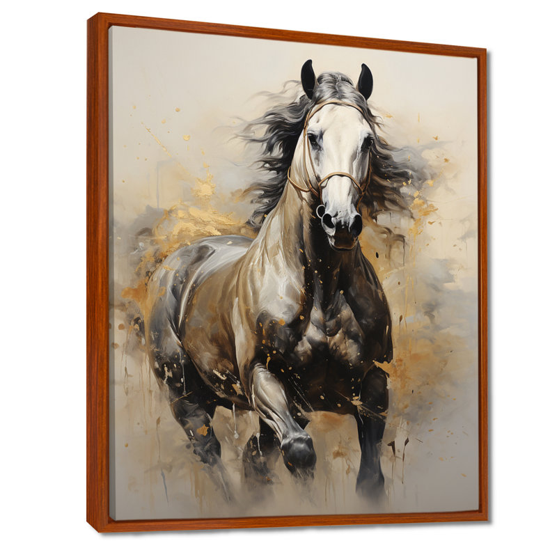 «Keavie Beige Horse Golden Équitation pointillisme», reproduction d'art sur toile, H 32 po x l 16 po x P 1 po