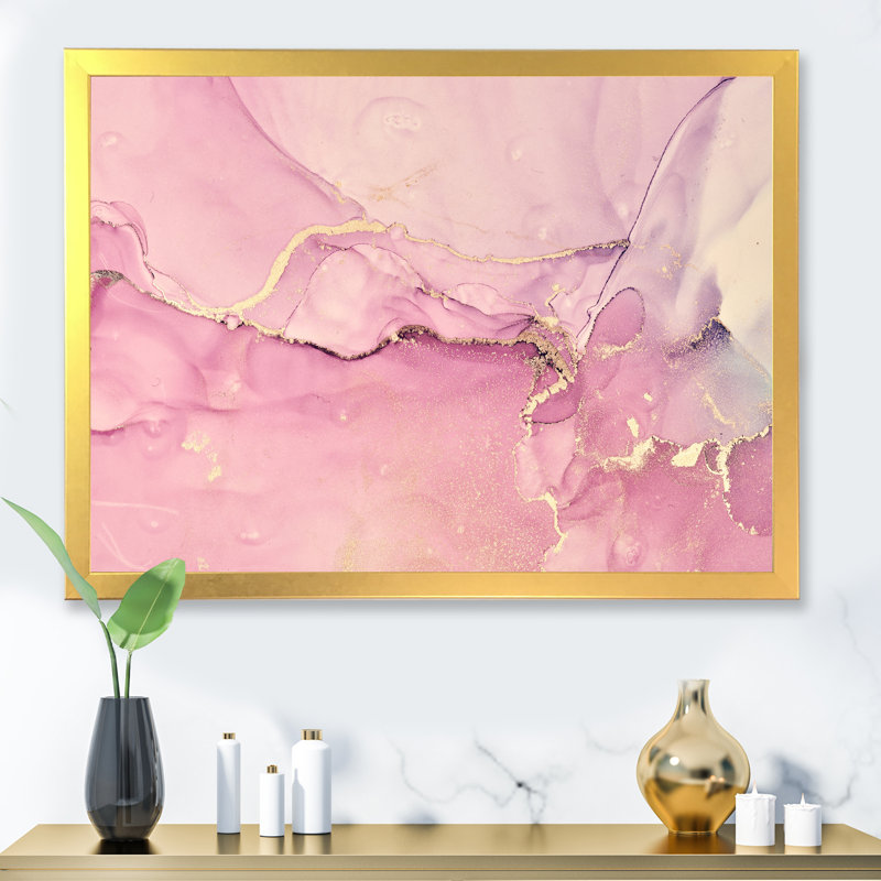 «Pink Marble Waves II», peinture sur toile, H 24 po x l 32 po x P 1 po, Cadre doré