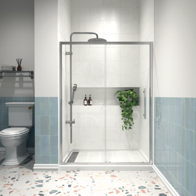 50 - 54" W x 72" H Single Sliding Semi-Frameless Shower Door with 1/4" (6mm) Clear Tempered Glass