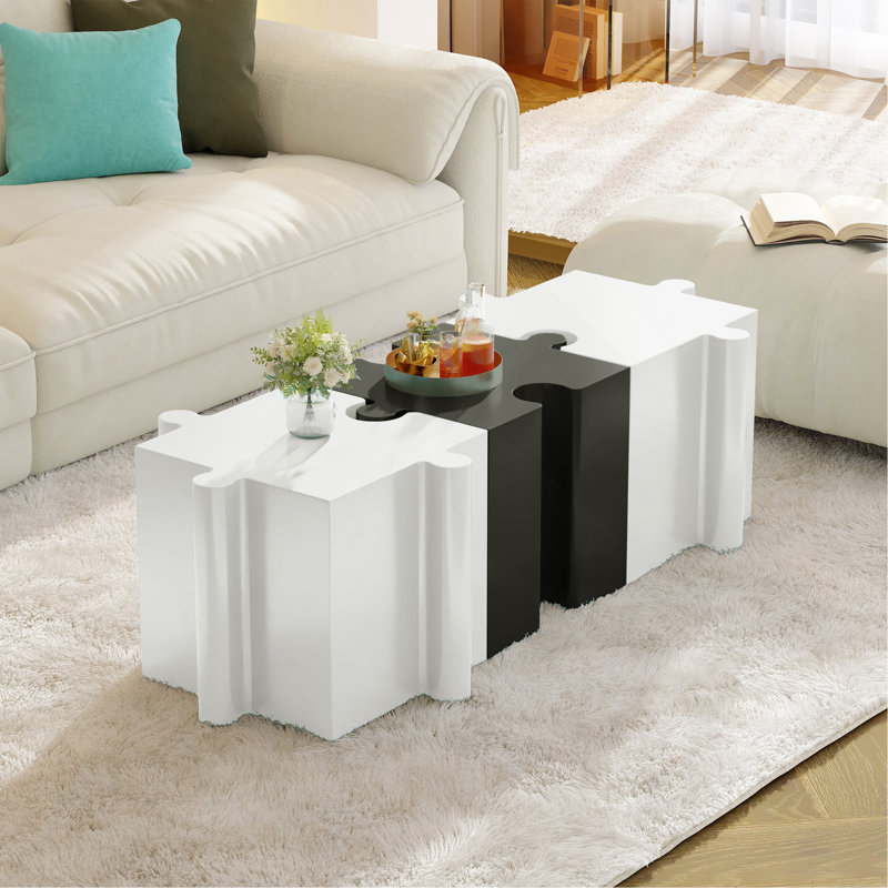 Puzzle Art Side Table, Modular Convex Edge MGO Table - Buy Singles Or Combine For Custom Layouts,  Indoor & Outdoor, Black
