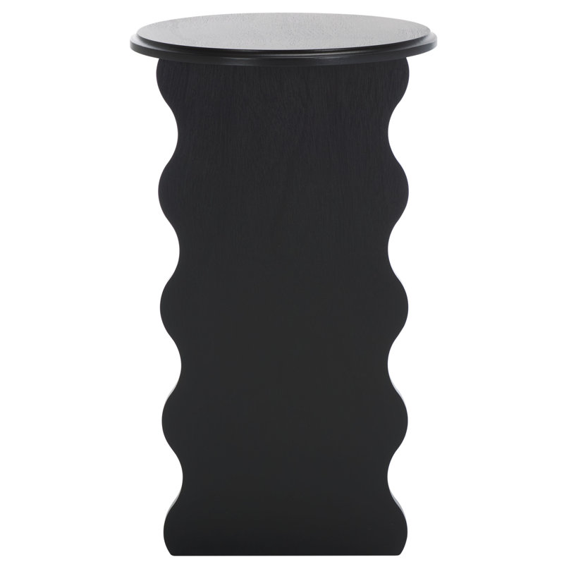 Matte Black Round Wavy Wood Accent Table, 15" x 22"