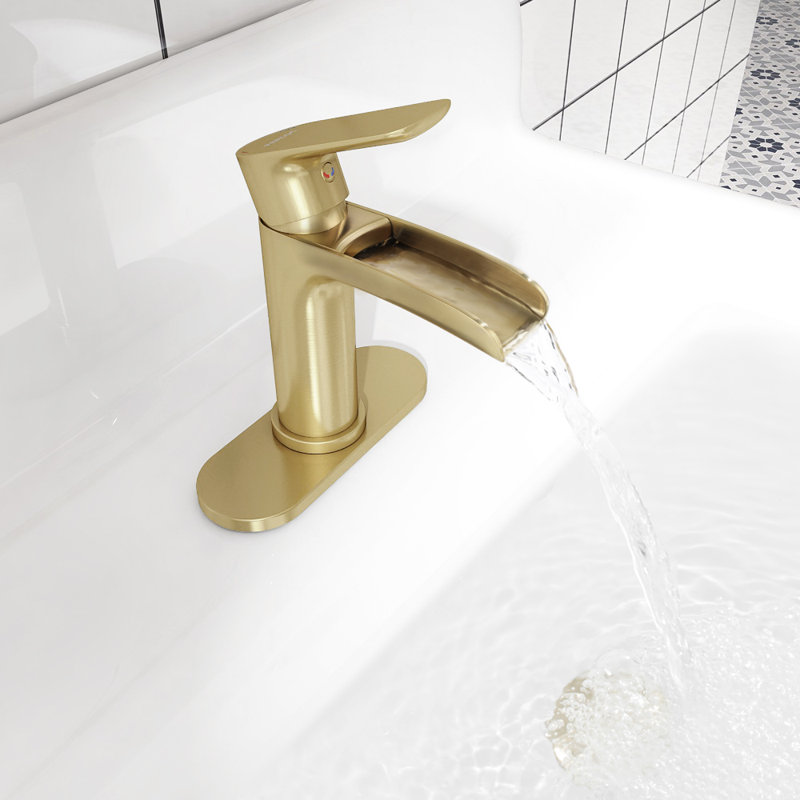 Single-handle Bathroom Faucet with Drain Assembly, Brushed Gold