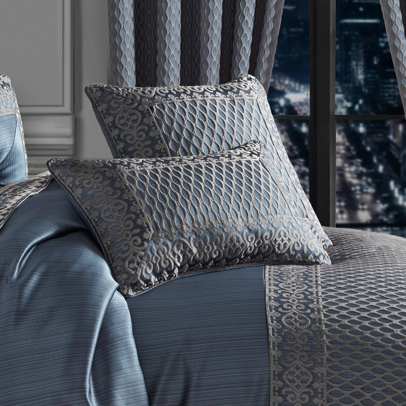 Leah Blue and Cream Woven Polyfill Rectangle Throw Pillow