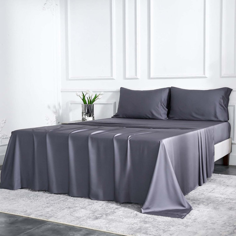 Fibre synthétique, Ensemble de draps pour lit double + un drap-housse, Gris anthracite