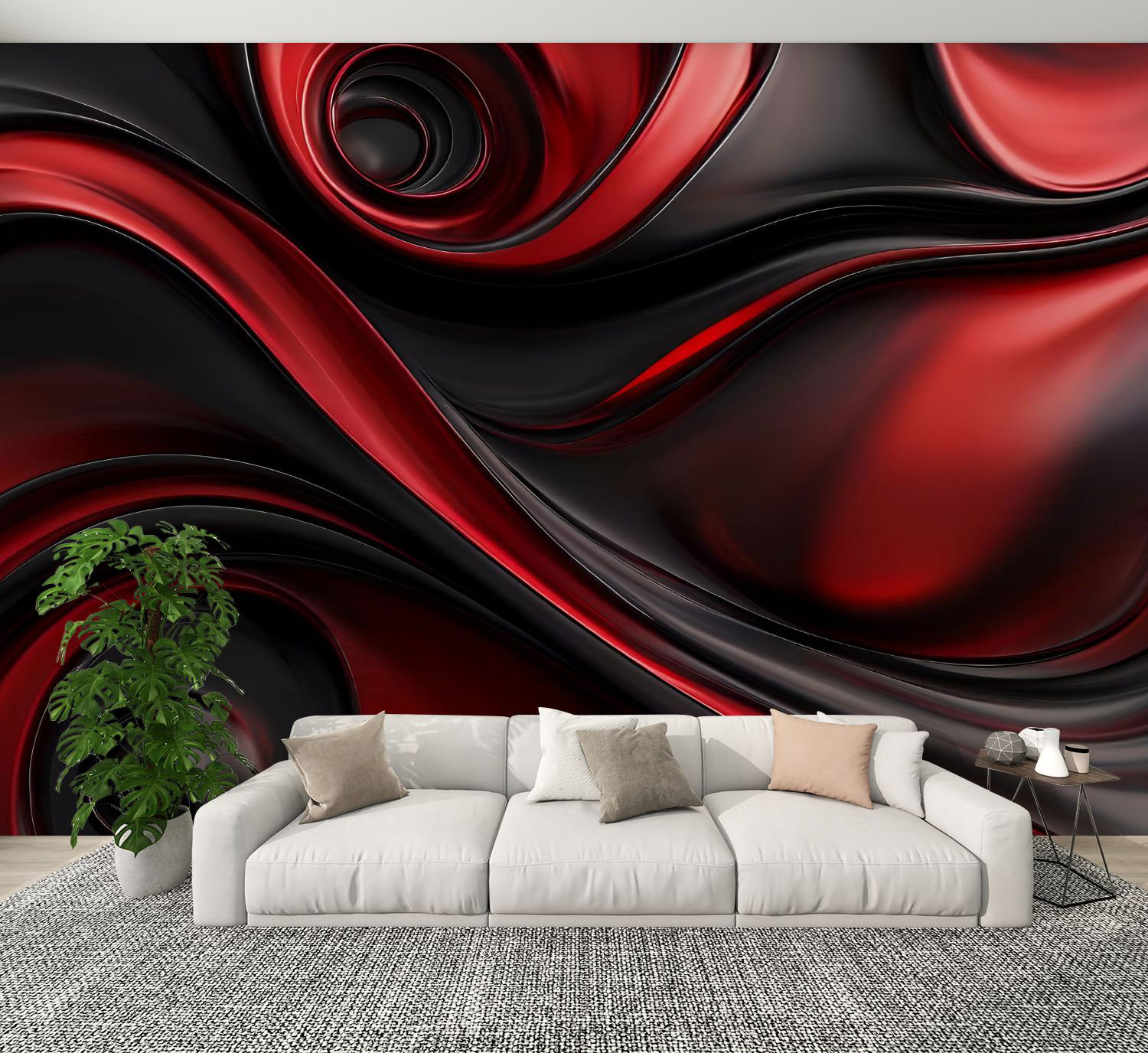 Red Barrel Studio Peel and Stick Wallpaper Red Black Swirling Abstract ...