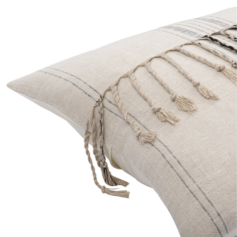 Cream Linen Striped Rectangular Kids Throw Pillow