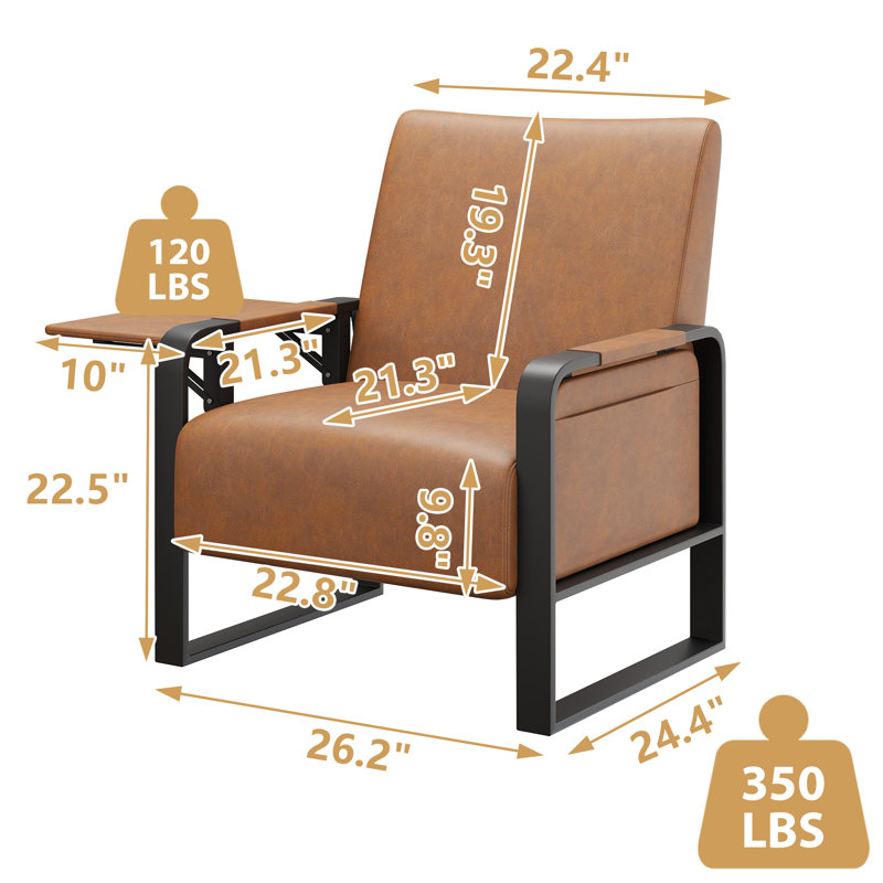 Whole Metal Frame Upholstered Accent Chair With Side Tray Table, Brown