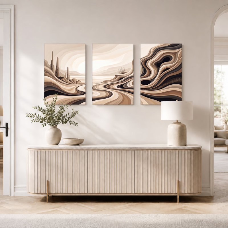 Ensemble de 3 toiles sépia et dunes désertiques, H 18 po x l 12 po x 3 pièces