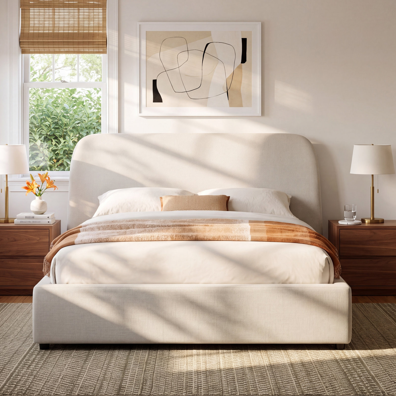 Upholstered Lift-Up Storage Bed, Cream