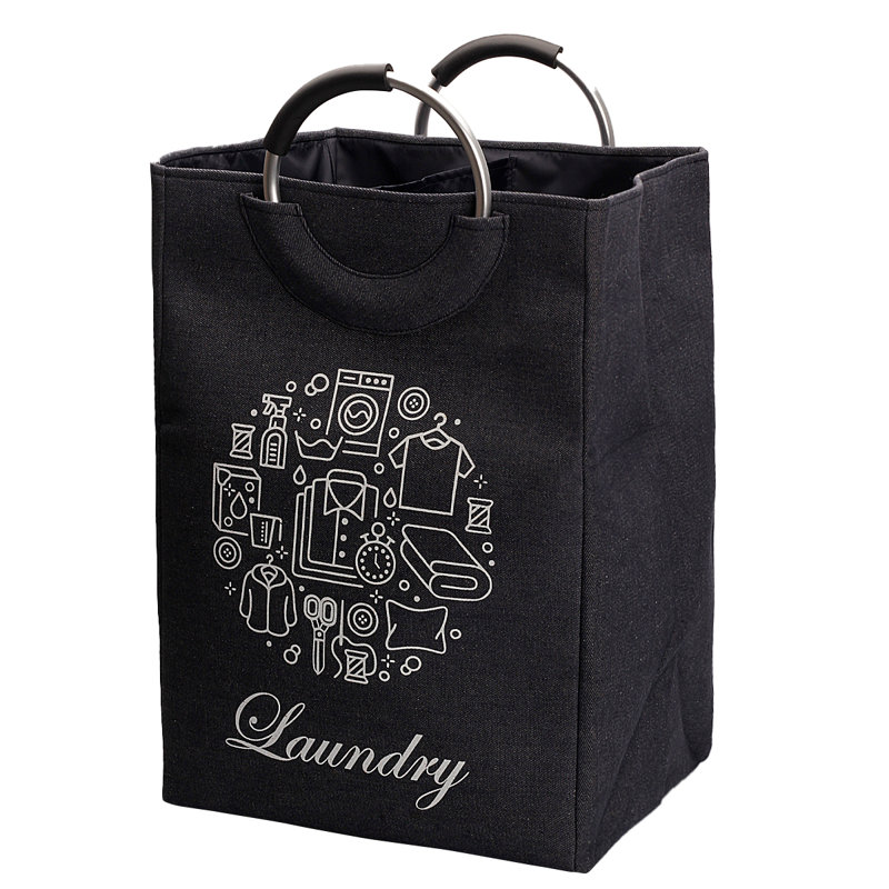Fabric Laundry Bag with Handles, Denim Blue