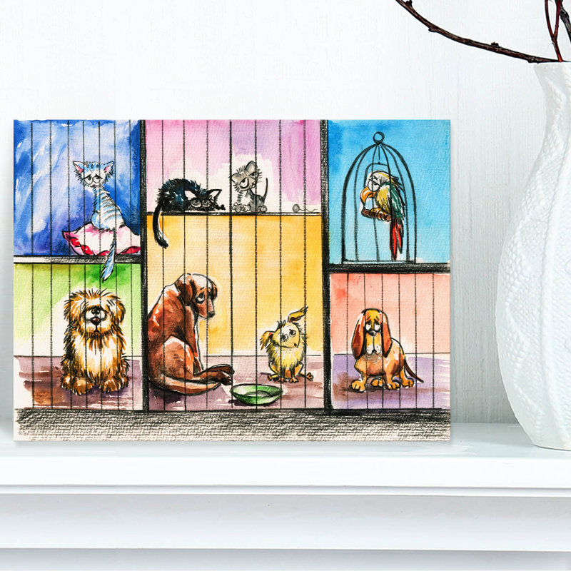 Reproduction d’art sur toile, "animaux tristes, H 12 po x l 20 po