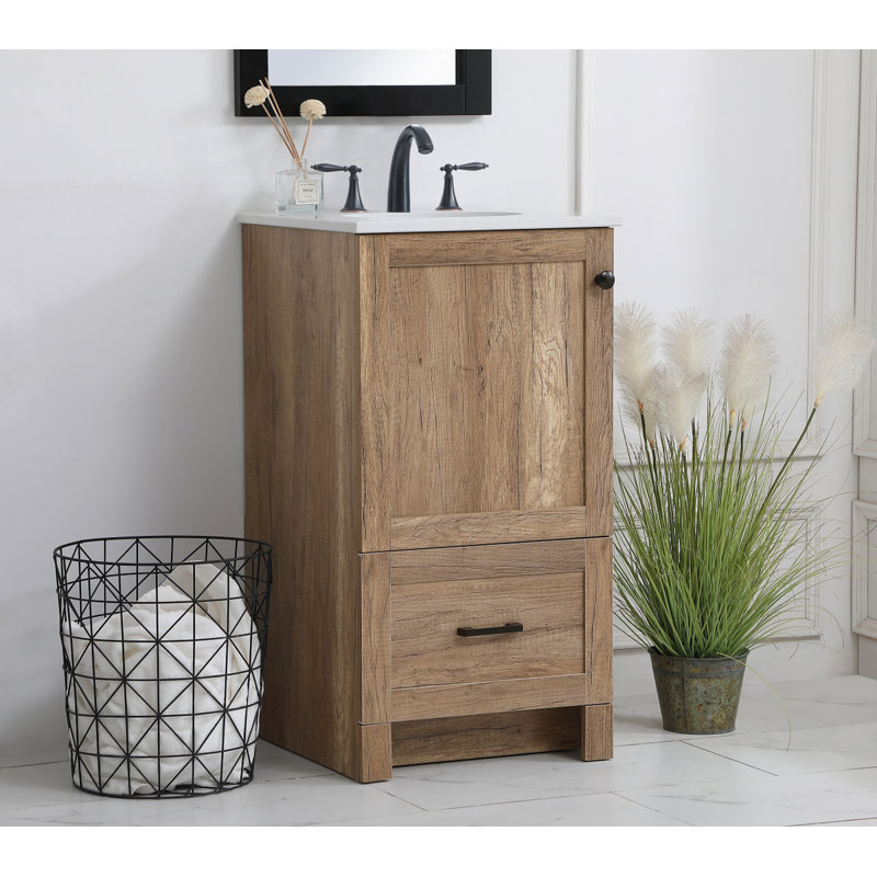 Ensemble de meuble-lavabo simple 19 po Soma, Chêne naturel, Ivoire / blanc