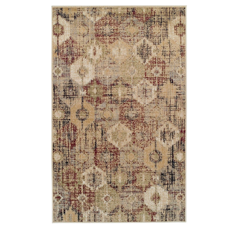 Tapis d'intérieur géométrique rétro lourdement patiné, Rectangle 8 pi x 10 pi