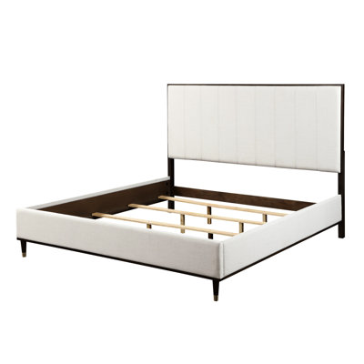 Elegant Gray Fabric Queen Bed With A Solid Wood Construction And Metal Detailing Base Upholstery
