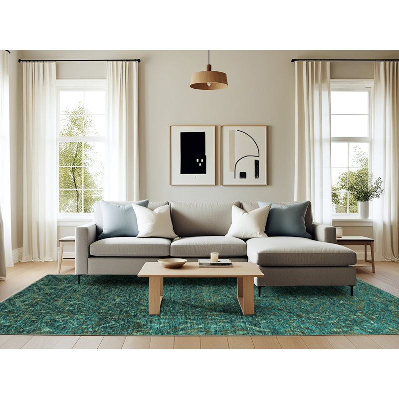 Tapis turquoise abstraits 4779, Rectangle 6 pi x 9 pi