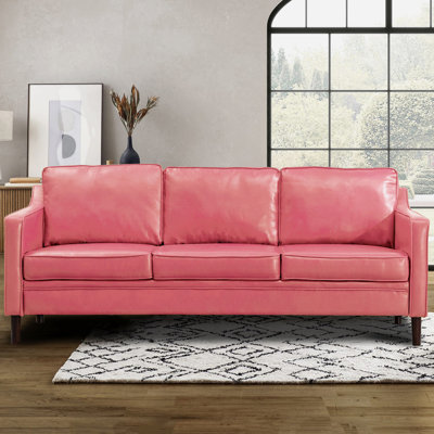  Jannae 80" Vegan Faux Leather Upholstered Square Arm Sofa
