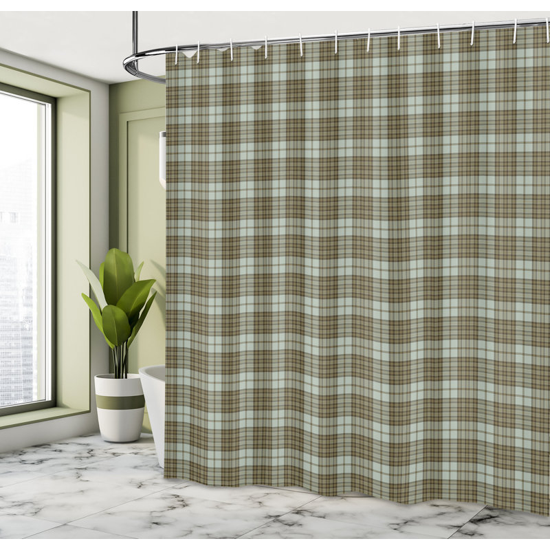 Pale Chocolate and Mustard Plaid Fabric Shower Curtain