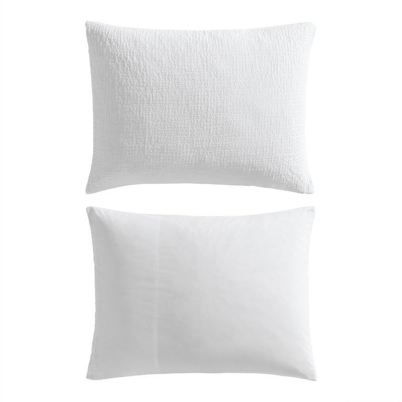 Vera Wang Puckered Texture Cotton White  Comforter Set, King Comforter + 2 King Shams