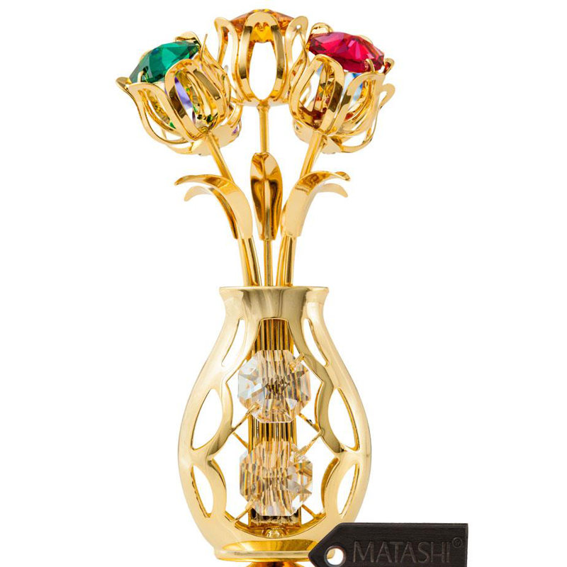 Bouquet de fleurs et sculpture vase, Or