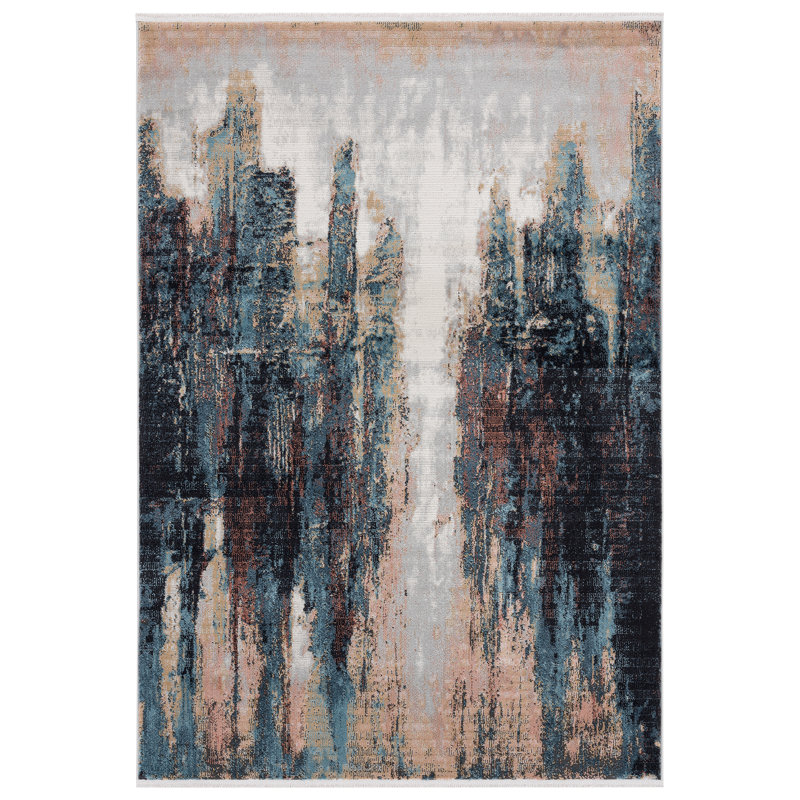 Tapis abstrait bleu / noir / beige Abilene, Rectangle 6 pi x 9 pi