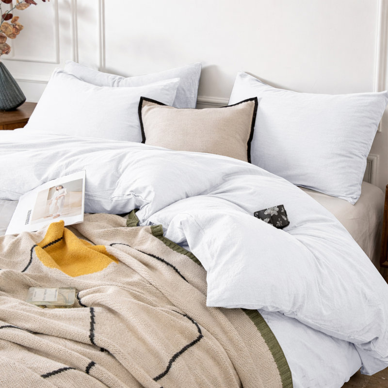 3-Piece Dyed Duvet Cover Set With Pillowcases, White, Single Duvet Cover + 2 Standard Pillowcases