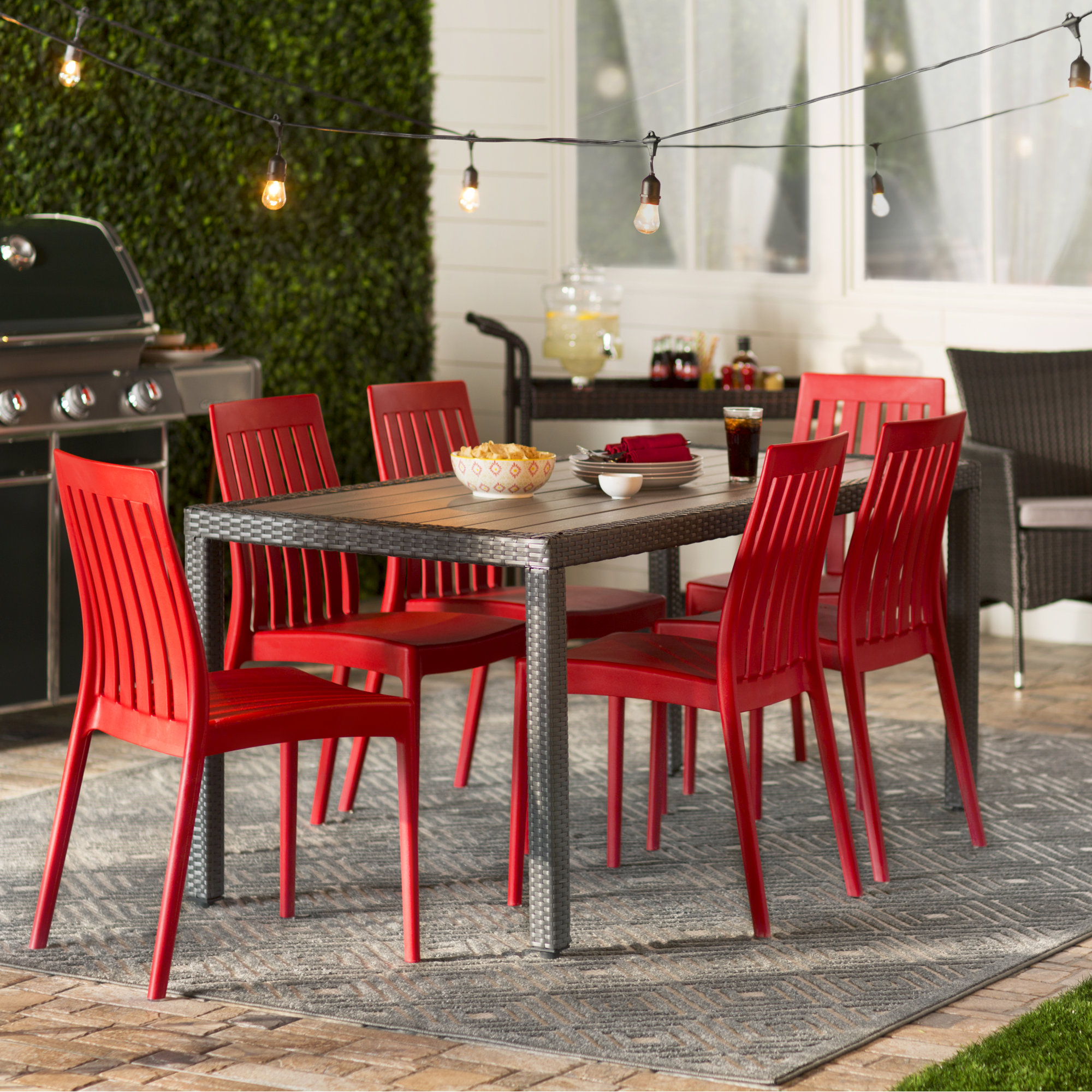 Kenno Anyfer Stacking Patio Dining Side Chair, Red
