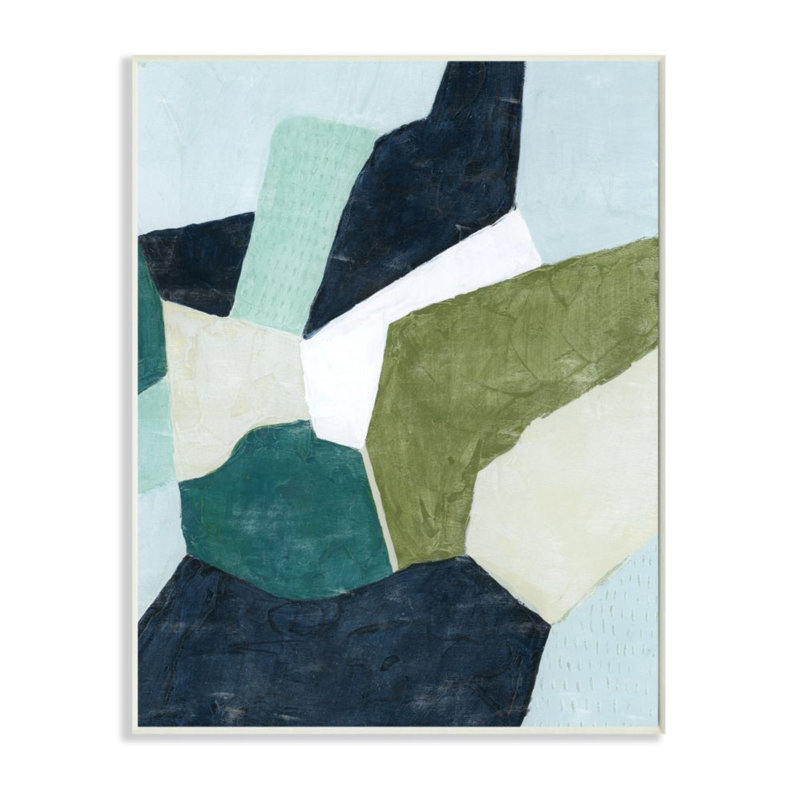 Abstrait dynamique infusé de formes bleu vert beige par Grace Popp - reproduction d'art, H 19 po x l 13 po, Plaque murale