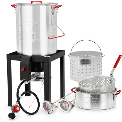 30 Qt Outdoor Turkey Deep Fryer & 10 Qt Fish Fryer Kit, Aluminum Seafood Crawfish Boiler Pot