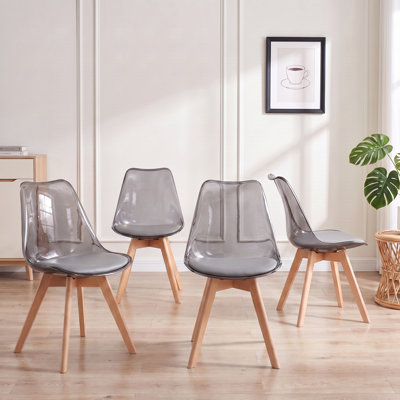 Fashank Modern 19''W Upholstered Transparent Gray Dining Chairs with Solid Wood and Cushions Seat
