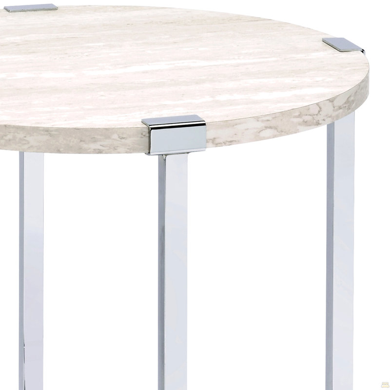 Table de bout en chêne blanc et chrome avec base en forme de X
