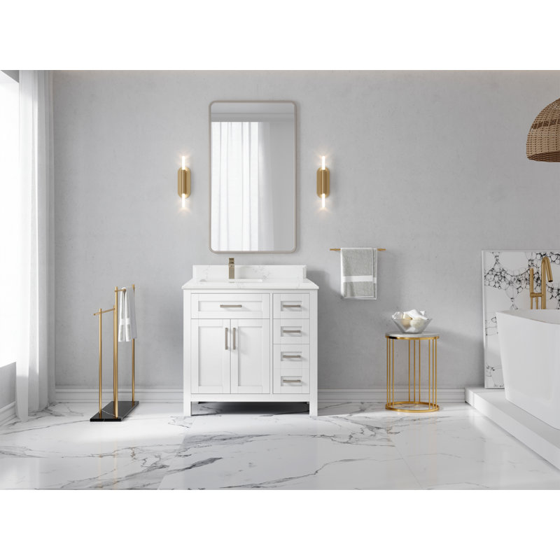 Ensemble de meuble-lavabo simple 36 po Gocha, Calacatta Laza, Blanc