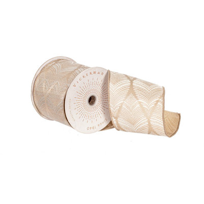 Vickerman 4"x10yd Feather Leaf Ribbon.
