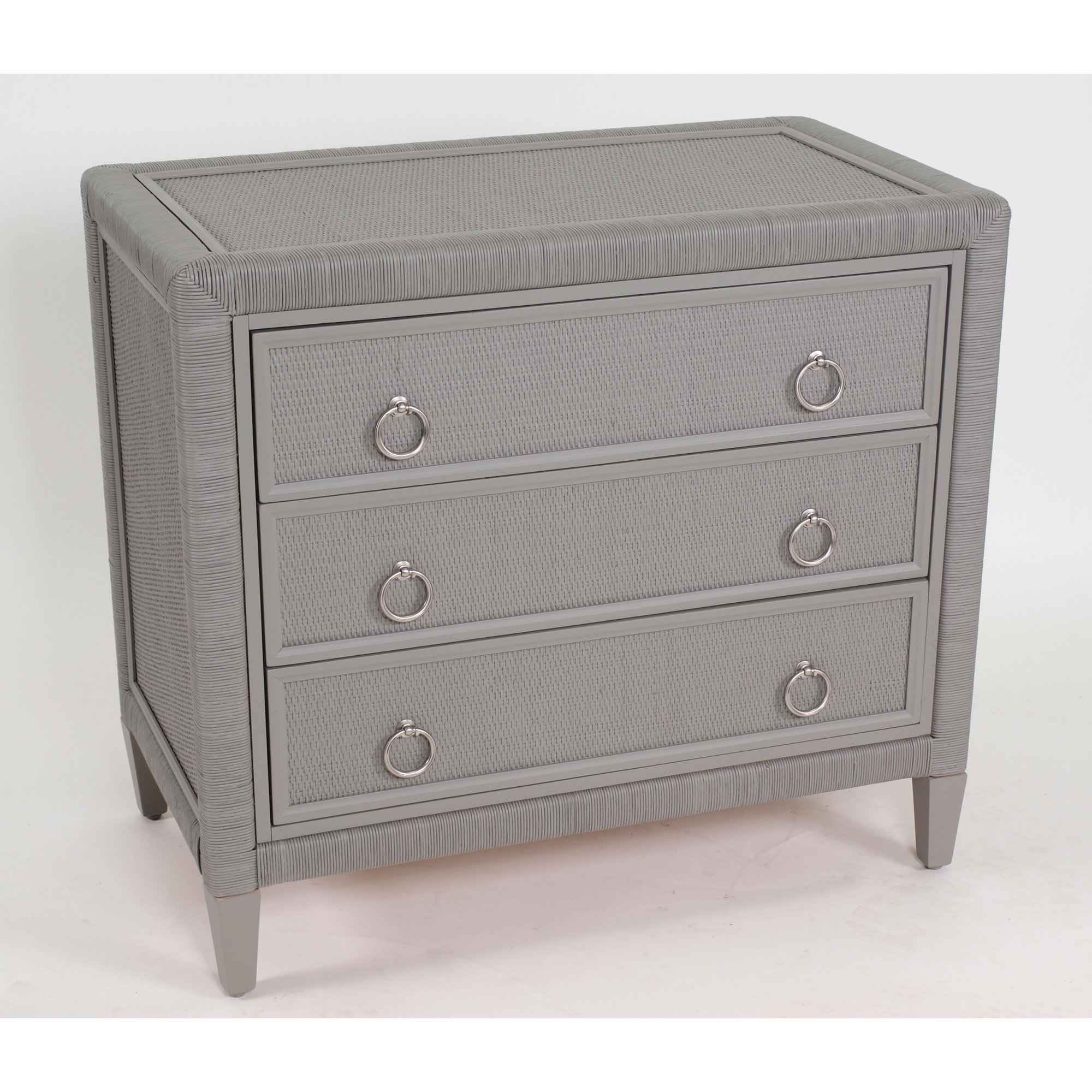 Warwick 3-Drawer Wicker Chest, Mushroom, Satin Nickel