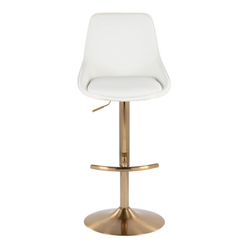 Diana Adjustable Barstool With Rounded T Footrest - Set Of 2, White Seat/Gold Frame