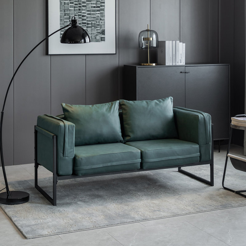 Keillan 2 Seater Faux Leather Loveseat, Green