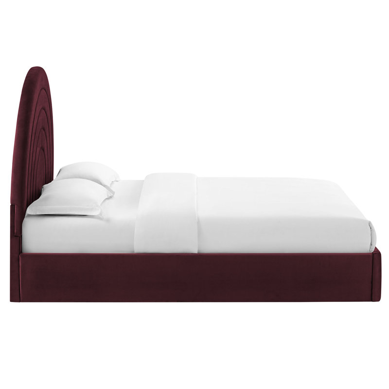 Solana Arched Performance Velvet Platform Bed, Mulberry, Queen